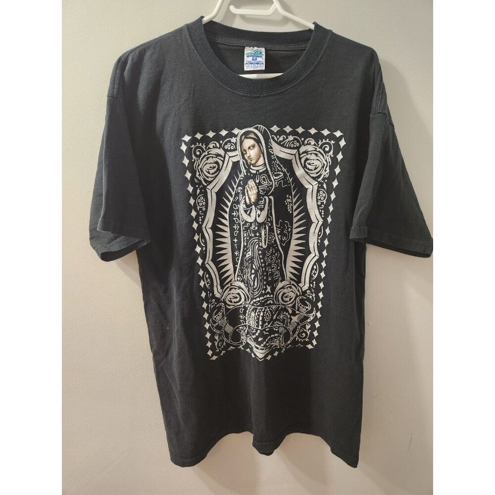 THESSH La Guadalupana Black T-Shirt XXL Mary Praying Hands